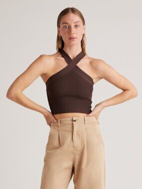 Quince Cropped Halter Ribbed Knit Tank
